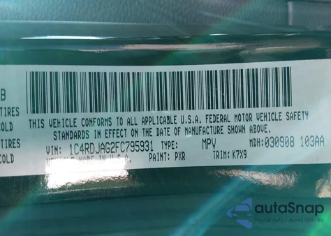 2015 Dodge Durango Sxt z USA, uszkodzony, nr VIN 1C4RDJAG2FC795931